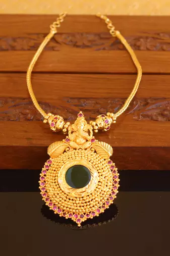 Kerala style gold plated ganesha palakka necklace