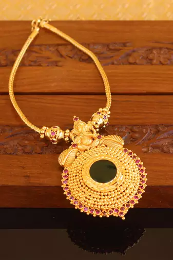 Kerala style gold plated ganesha palakka necklace