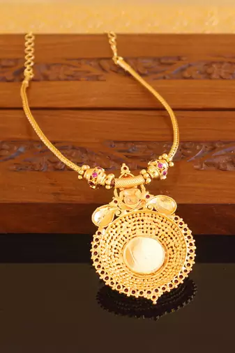 Kerala style gold plated ganesha palakka necklace