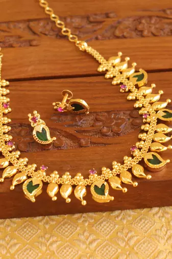 Kerala style gold plated palakka mango necklace