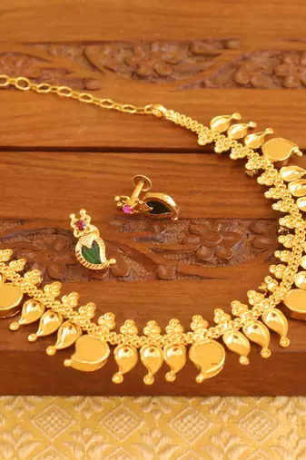 Kerala style gold plated palakka mango necklace