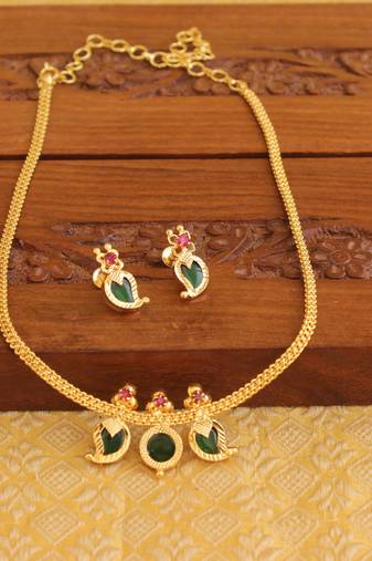 Kerala style gold plated palakka mango necklace