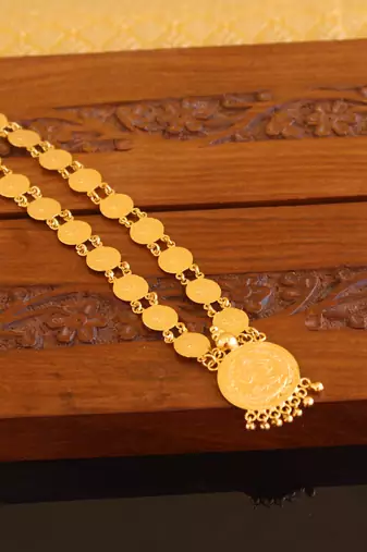 Kerala style gold plated temple coin necklace