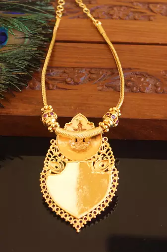 Kerala style gold plated palakka temple necklace