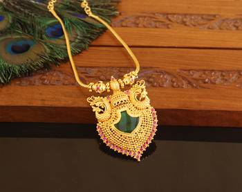 Kerala style gold plated palakka peacock necklace 1