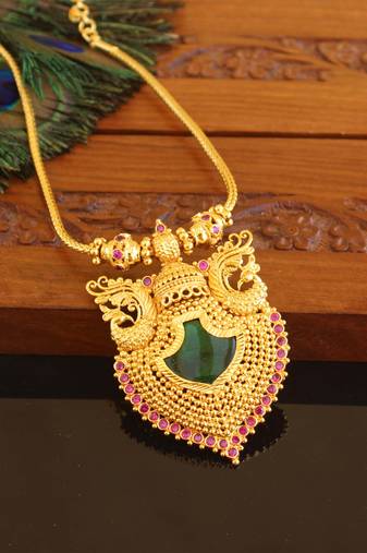 Kerala style gold plated palakka peacock necklace