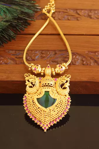 Kerala style gold plated palakka peacock necklace