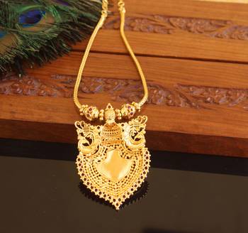 Kerala style gold plated palakka peacock necklace 3