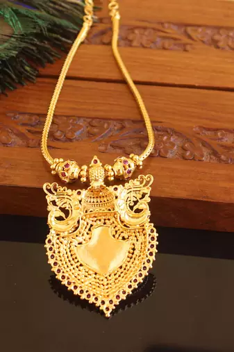 Kerala style gold plated palakka peacock necklace