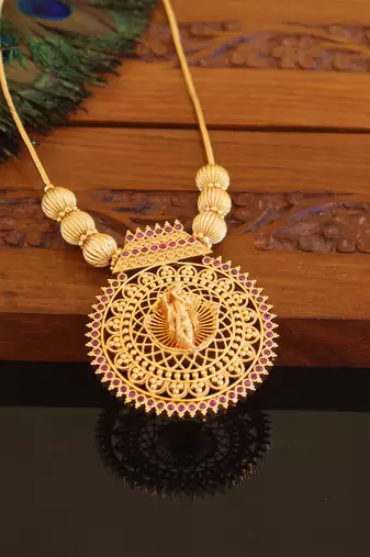 Kerala style gold plated krishna ruby necklace