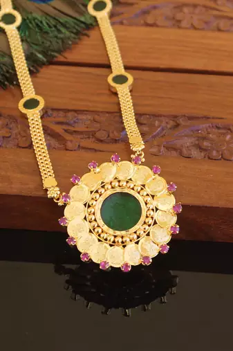 Kerala style gold plated palakka temple coin necklace