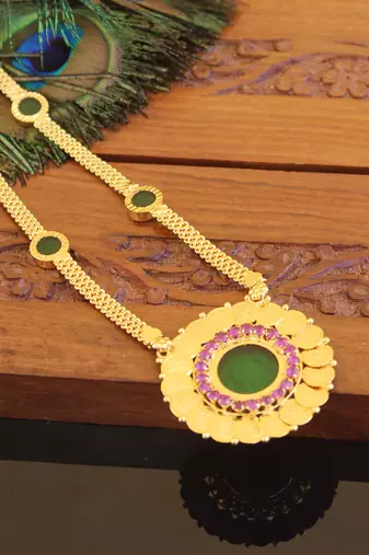 Kerala style gold plated palakka temple coin necklace