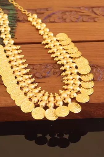 Kerala style gold plated temple coin necklace