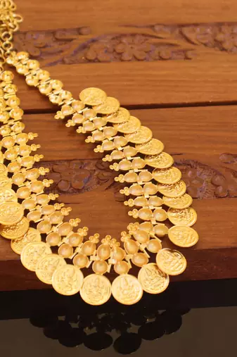 Kerala style gold plated temple coin necklace