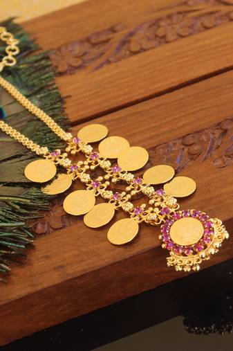 Kerala style gold plated temple coin necklace