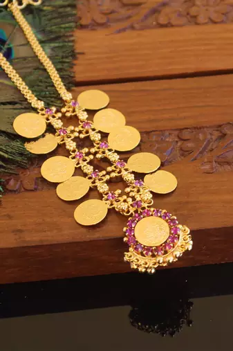 Kerala style gold plated temple coin necklace