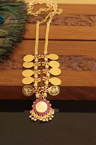 Kerala style gold plated temple coin necklace