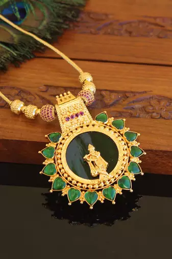 Kerala style gold plated krishna palakka necklace