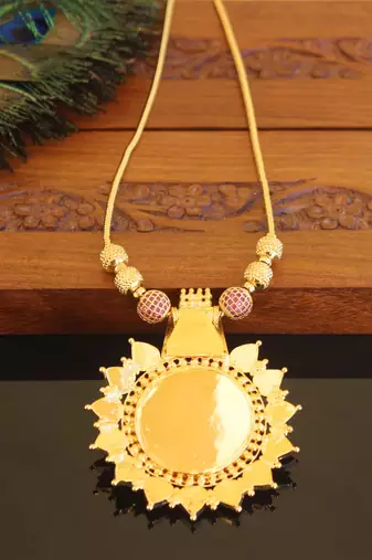 Kerala style gold plated krishna palakka necklace