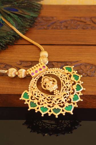 Kerala style gold plated palakka temple necklace
