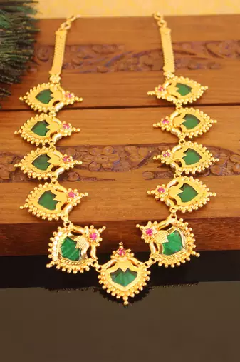 Kerala style gold plated palakka neckace
