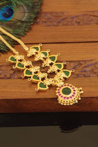 Kerala style gold plated palakka temple necklace