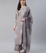 grey color printed poly silk styles kurta palazzo with dupatta
