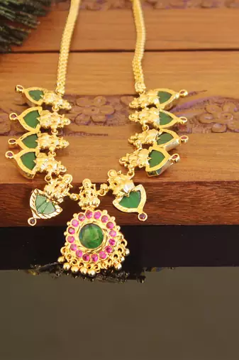 Kerala style gold plated palakka temple necklace