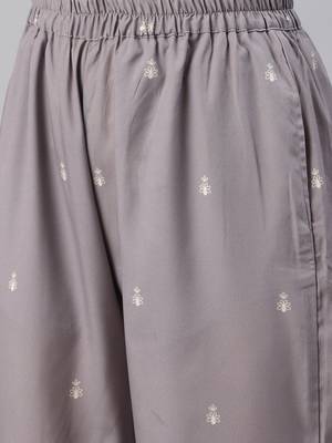 grey color printed poly silk styles kurta palazzo with dupatta 5
