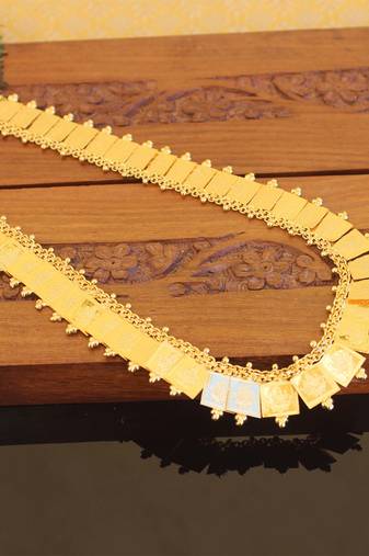 Kerala style gold plated temple coin long necklace