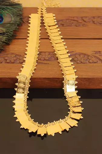 Kerala style gold plated temple coin long necklace