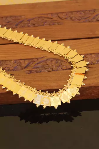 Kerala style gold plated temple coin long necklace
