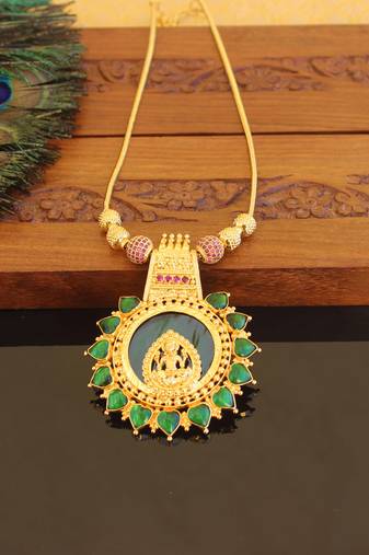 Kerala style gold plated palakka temple necklace