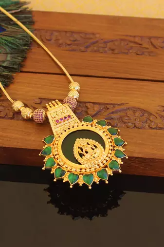 Kerala style gold plated palakka temple necklace