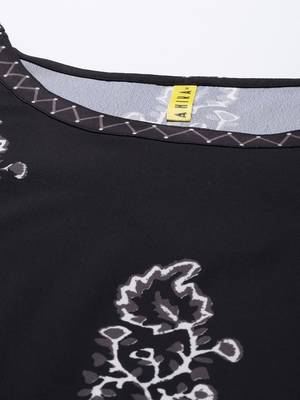 black color printed poly crepe styles kurta trouser with dupatta 2