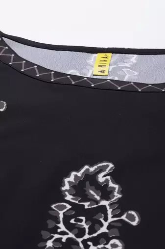 black color printed poly crepe styles kurta trouser with dupatta