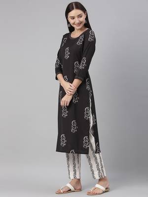 black color printed poly crepe styles kurta trouser with dupatta 3