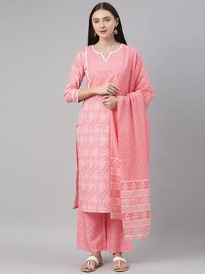 pink color printed polyester styles kurta palazzo with dupatta 1