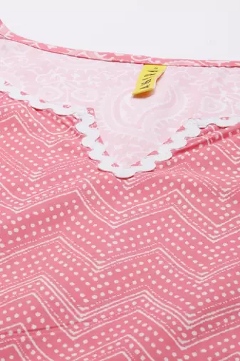pink color printed polyester styles kurta palazzo with dupatta