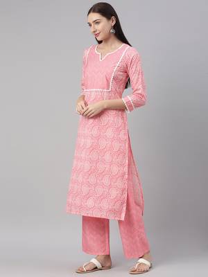 pink color printed polyester styles kurta palazzo with dupatta 3