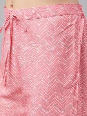 pink color printed polyester styles kurta palazzo with dupatta 5