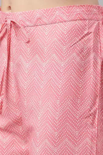 pink color printed polyester styles kurta palazzo with dupatta