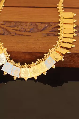 Kerala style gold plated temple coin short necklace