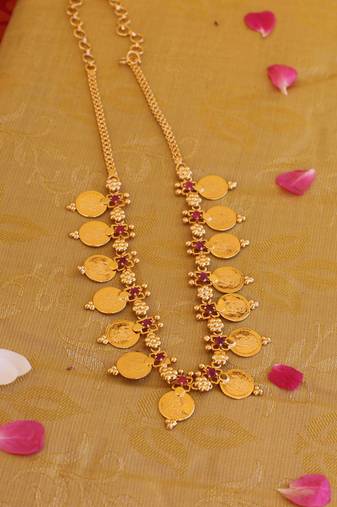Kerala style gold plated temple coin necklace