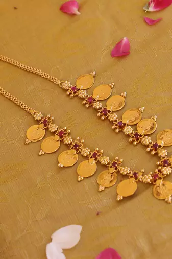 Kerala style gold plated temple coin necklace
