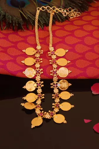 Kerala style gold plated temple coin necklace