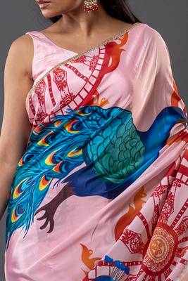 Pankh crepe digital printed saree  with unstitched blouse piece 2