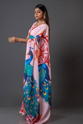 Pankh crepe digital printed saree  with unstitched blouse piece 3