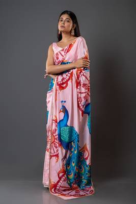 Pankh crepe digital printed saree  with unstitched blouse piece 4