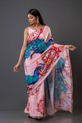 Pankh crepe digital printed saree  with unstitched blouse piece 5